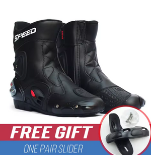Botas de motocicleta con protección para los pies, Botas de carreras profesionales de alta velocidad para motorista, Botas de microfibra para hombre, Botas de carreras para Moto