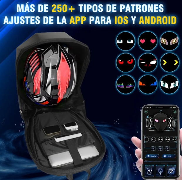 Mochila Impermeable Moto Con Ojos Led Para Casco