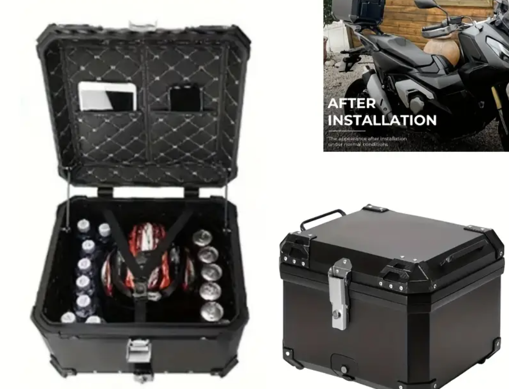 Maletero para Motocicleta de 4 Estaciones, Material Plástico PP, 45L/11.89 Galones, Capacidad Bolsa Equipaje, almacenamiento, Ropas y Accesorios