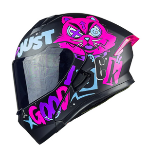 Casco Para Moto Mujer Kov Furia Kit Bun Negro Rosa Abatible Color Rosa Chicle