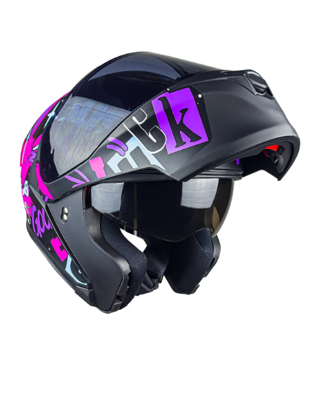 Casco Para Moto Mujer Kov Furia Kit Bun Negro Rosa Abatible Color Rosa Chicle