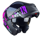 Casco Para Moto Mujer Kov Furia Kit Bun Negro Rosa Abatible Color Rosa Chicle